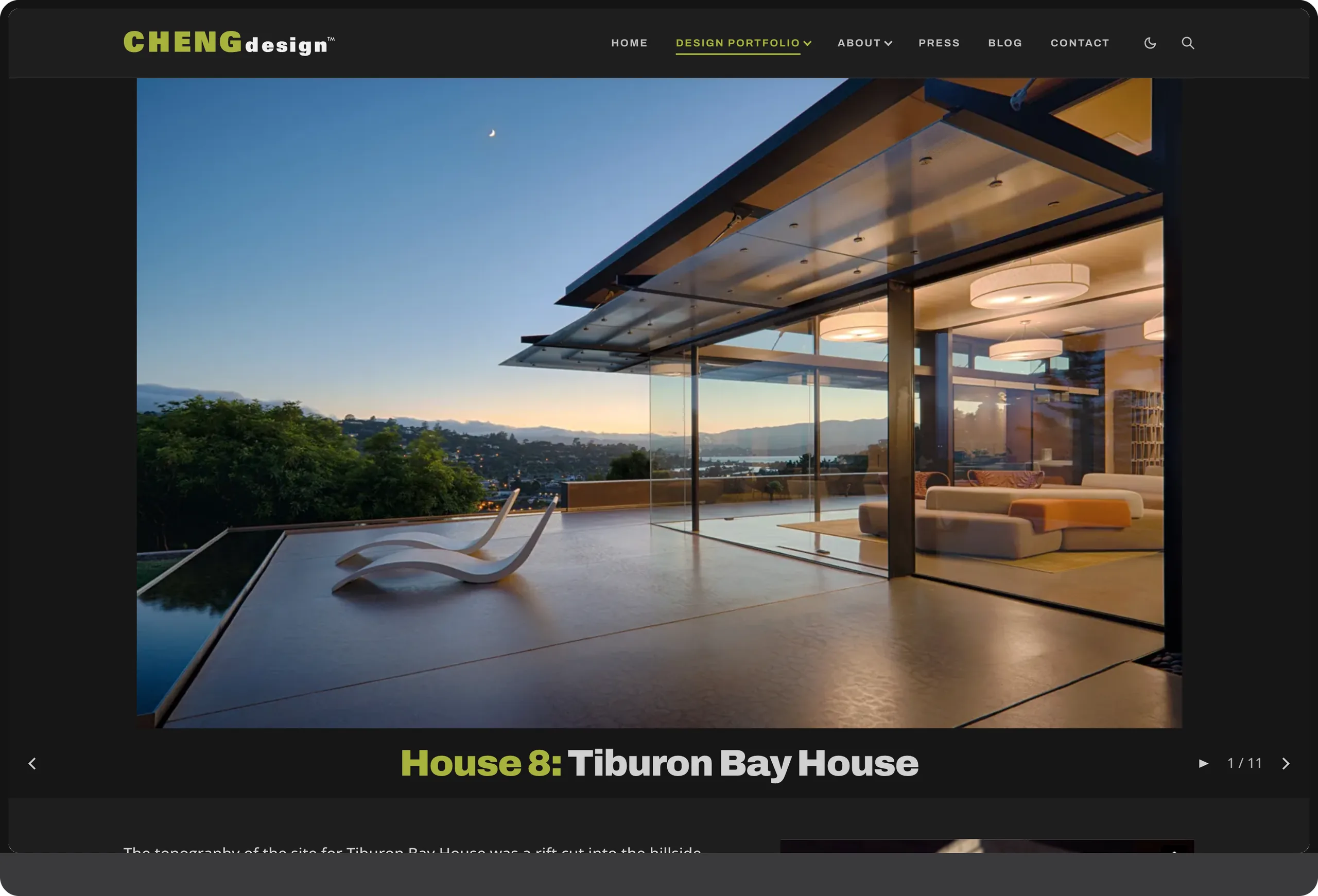 Cheng Design: Tiburon Bay House project page, desktop view