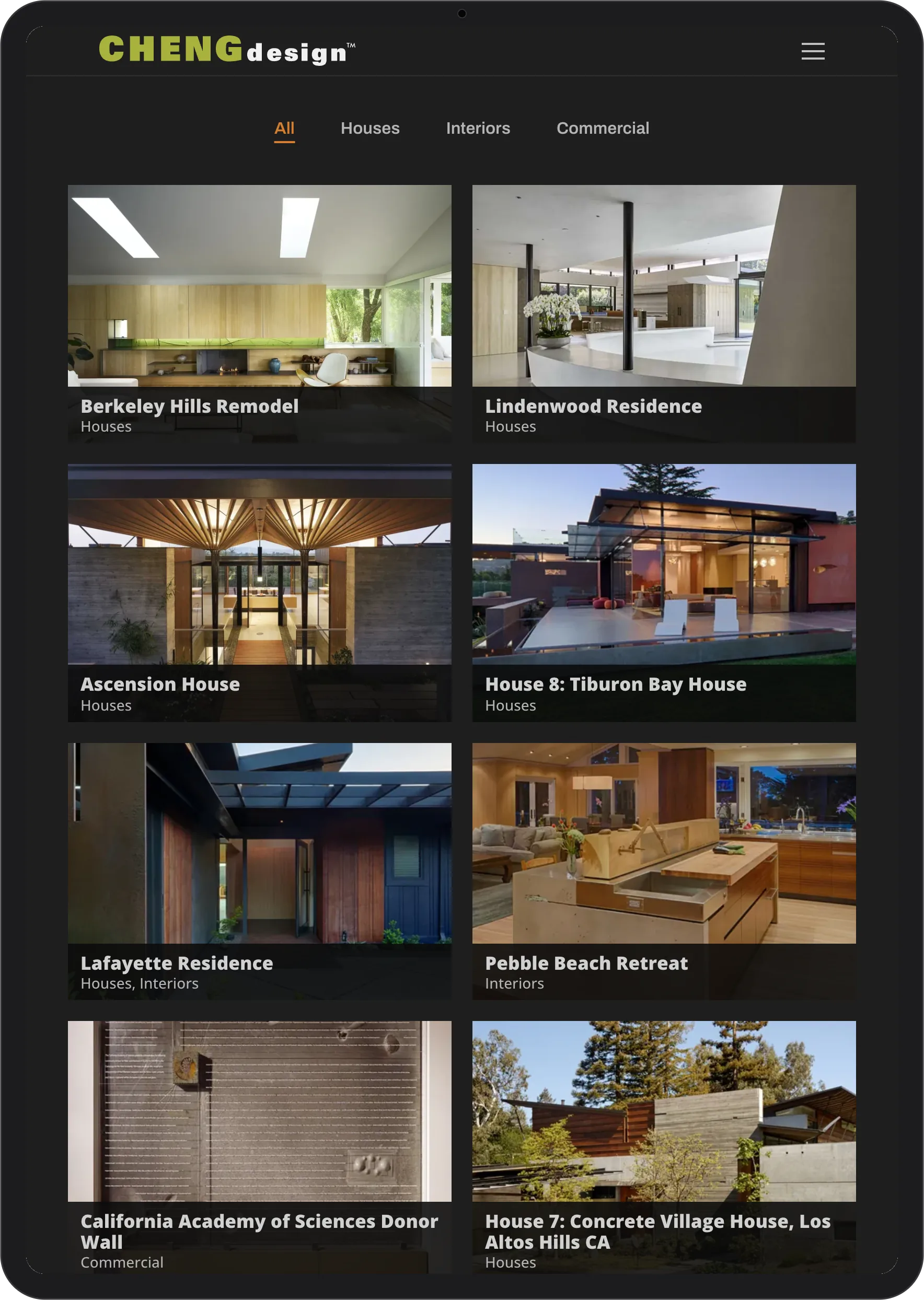 Cheng Design: design portfolio page, tablet view