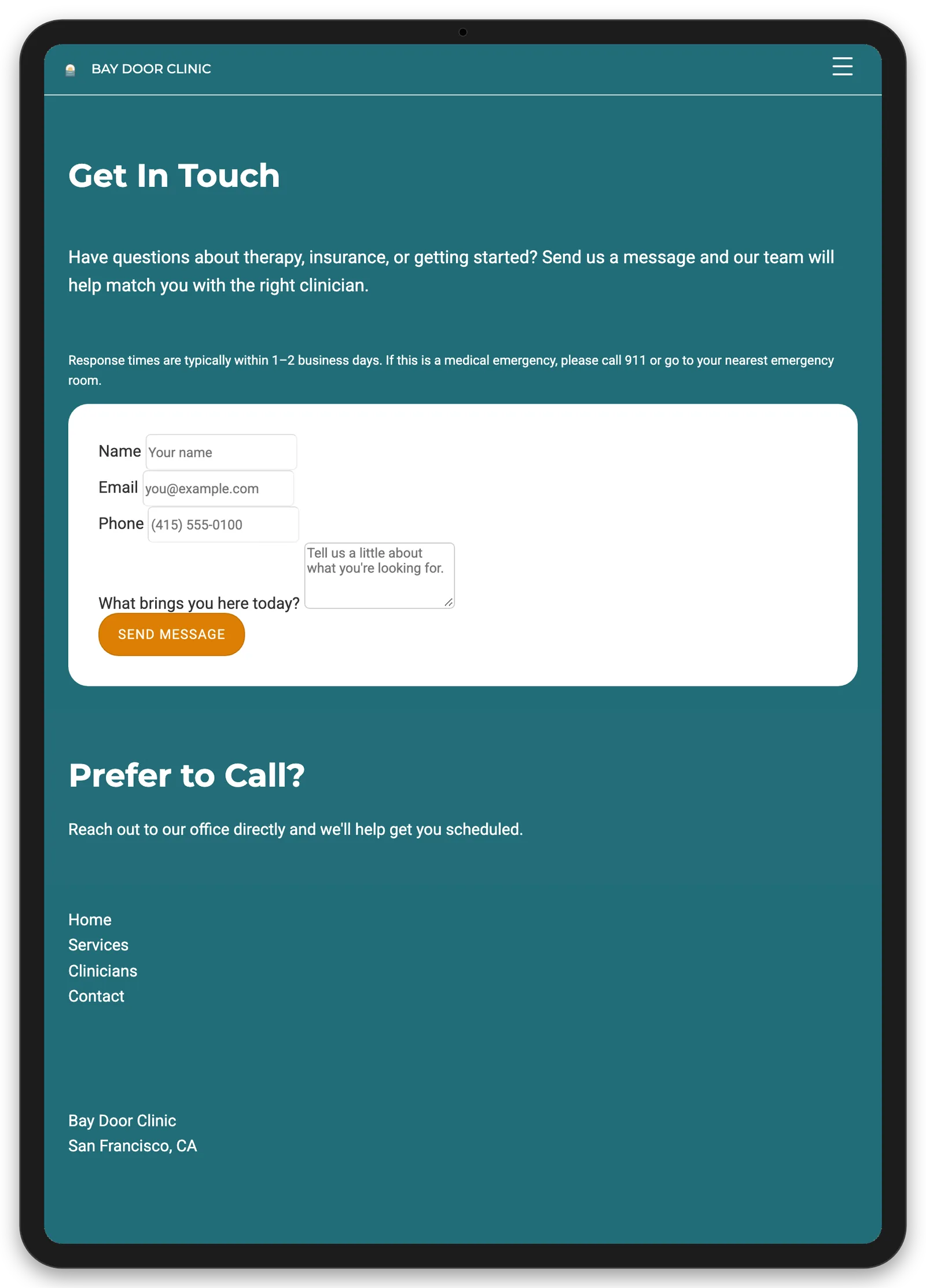 Bay Door Clinic: Brand & Identity, tablet view