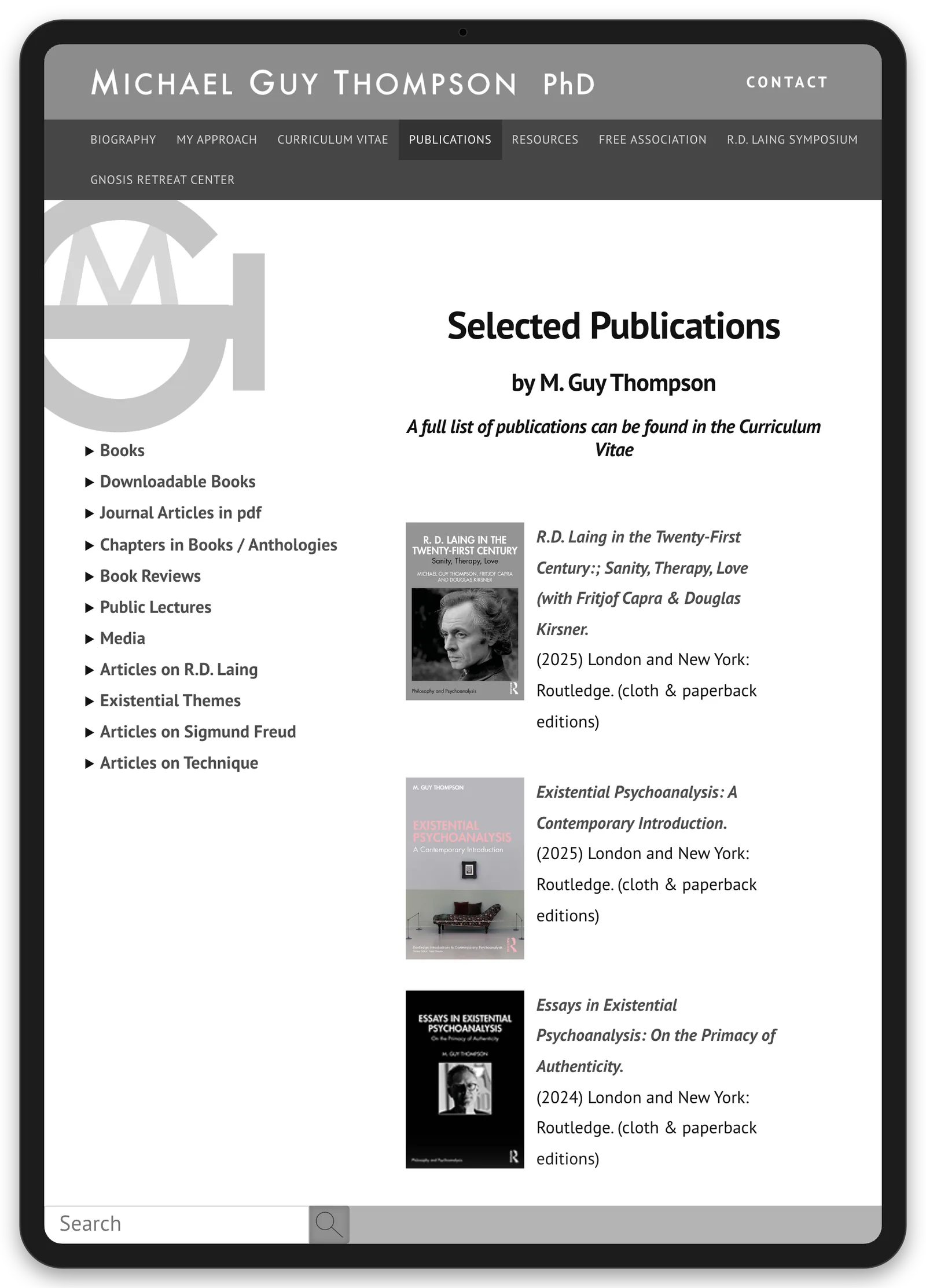 Michael Guy Thompson, PhD: Website, tablet view