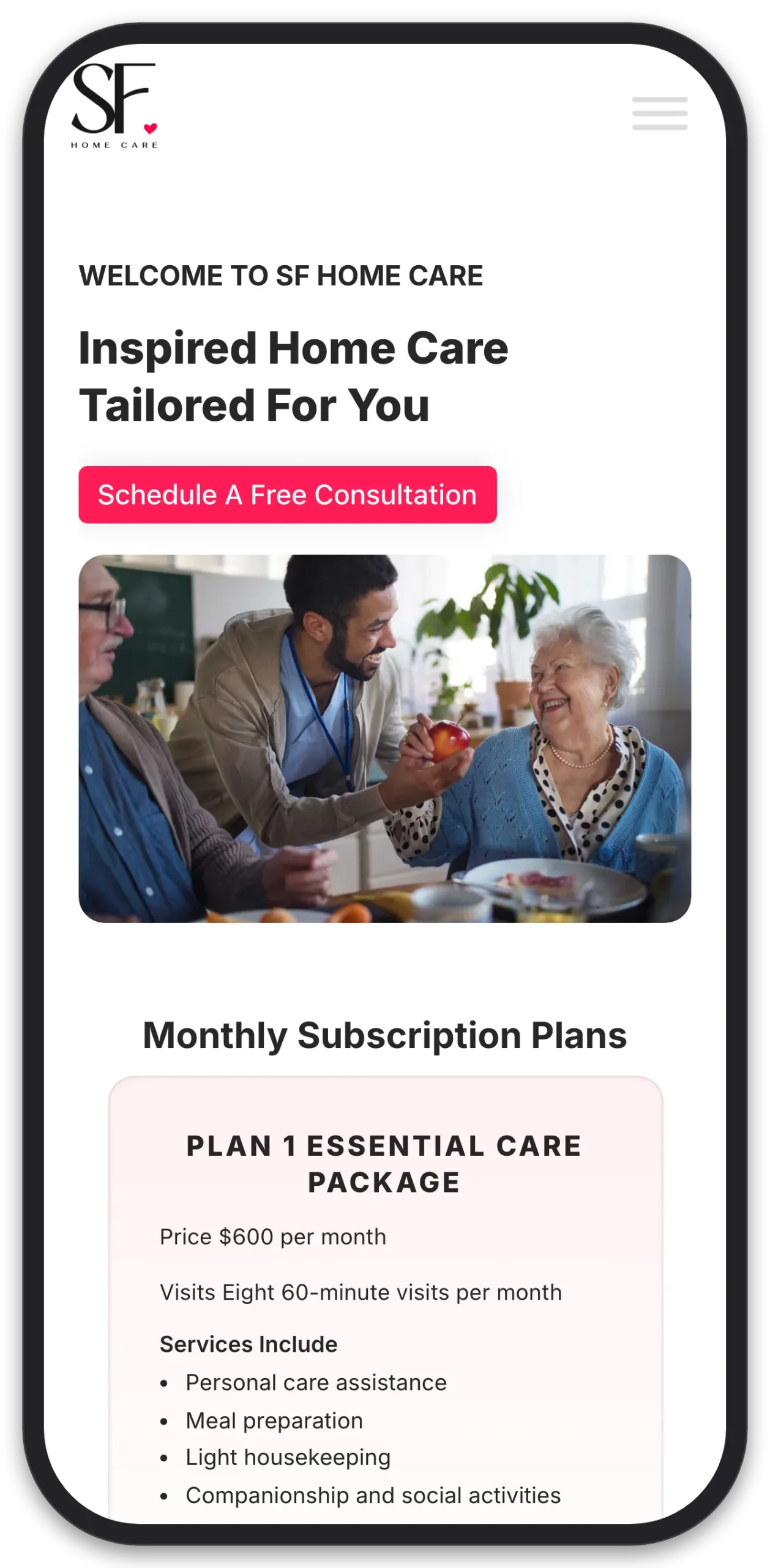 SF Home Care: Website, mobile view