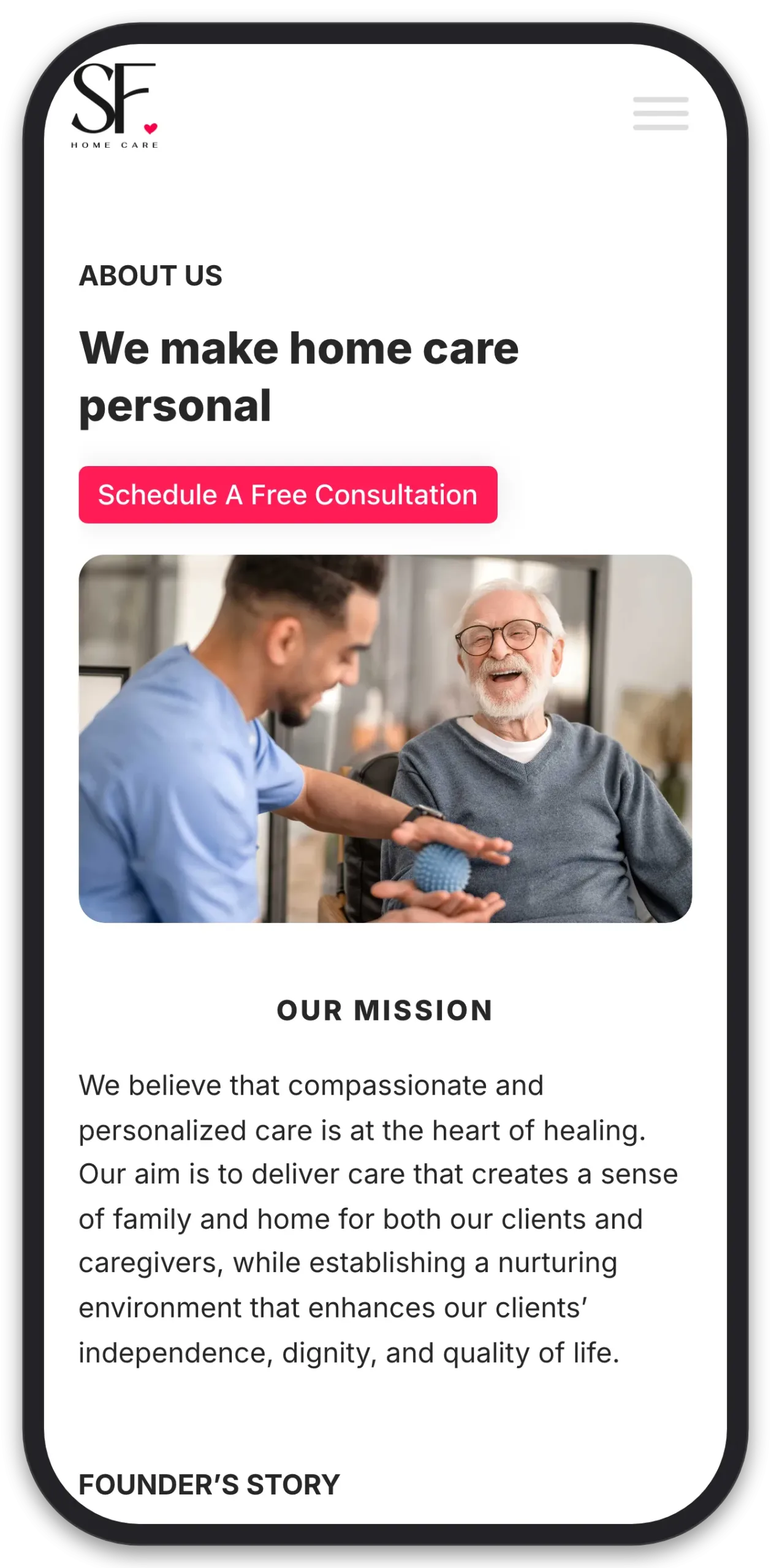 SF Home Care: Logo & Brand, mobile view