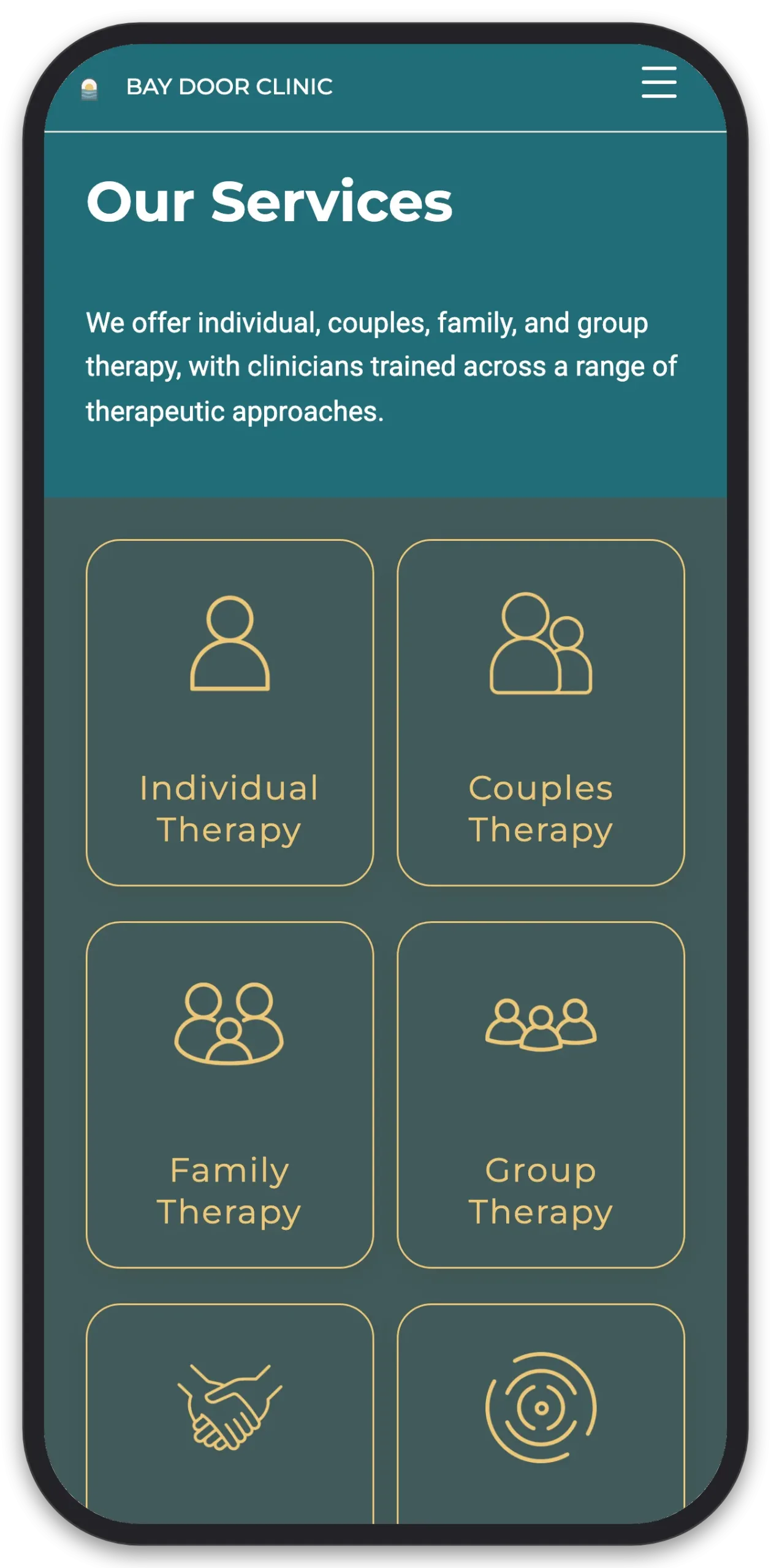 Bay Door Clinic: Landing Pages, mobile view