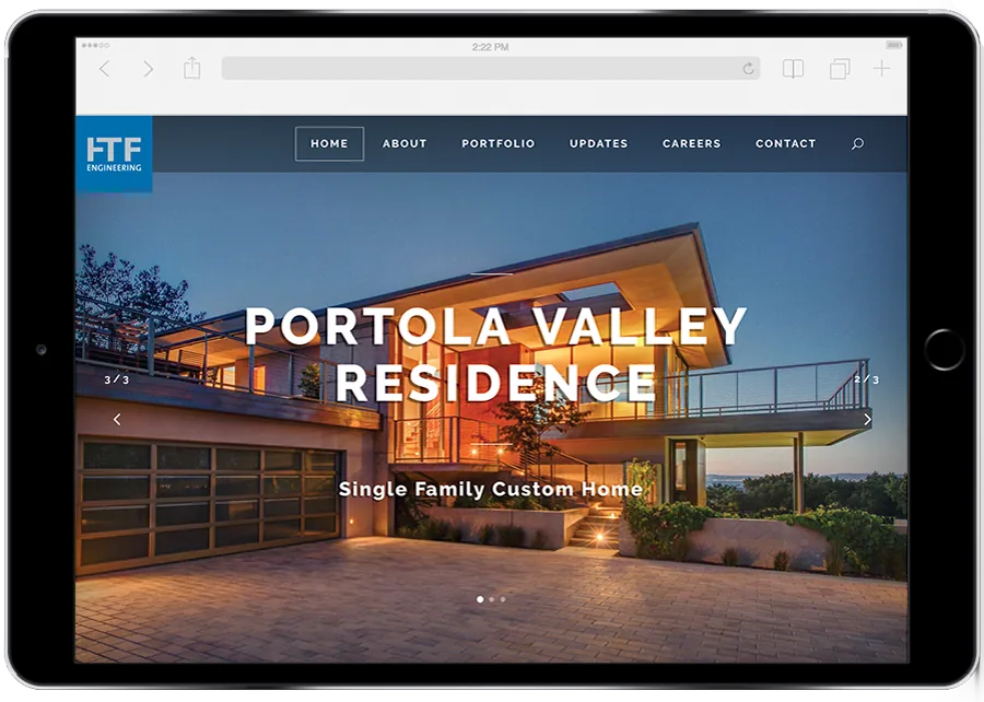 FTF Engineering website responsive design on iPad showing project portfolio