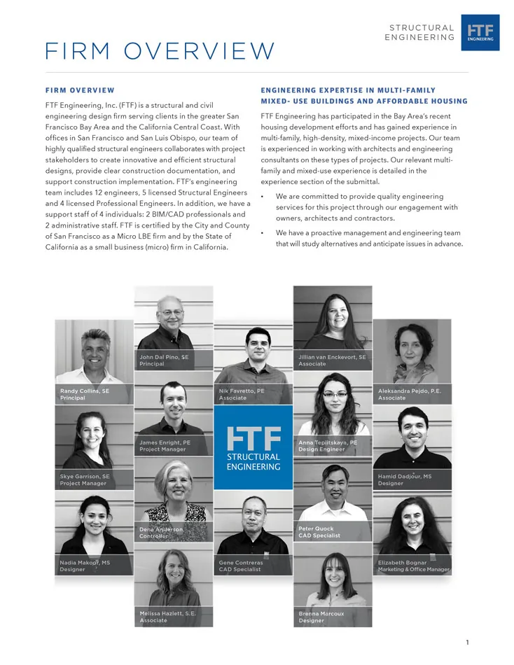 FTF Engineering team page showing company firm overview and staff directory